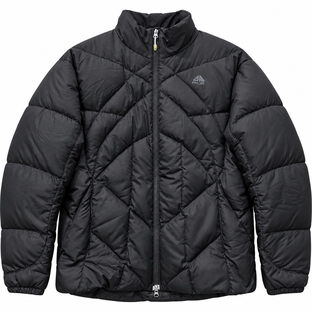 Nike ACG Mens XL Layer 3 Grey Goose Down Puffer Jacket Black Full Zip Ripstop